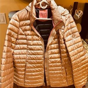 Kate Spade Metallic Rose Gold Packable Puffer Jacket